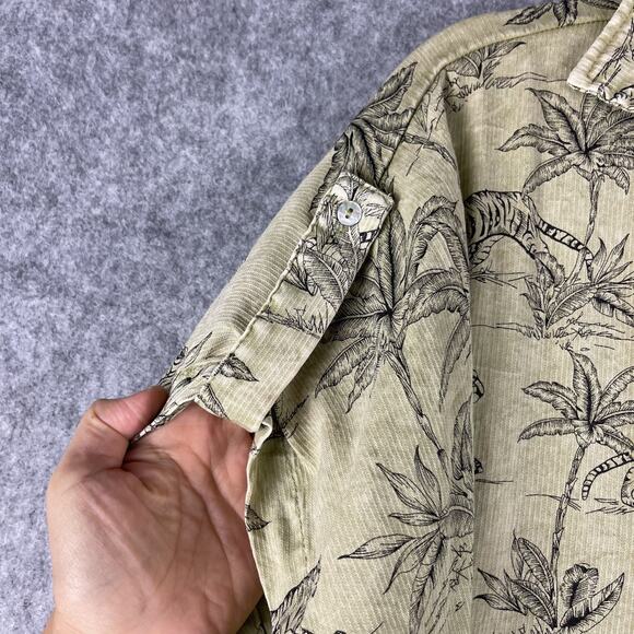 Easel Dress Small Green Tiger Print Button Front Midi Boho Safari Slits Roll Tab - Picture 9 of 16